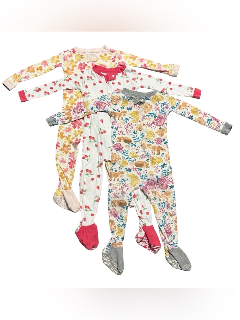 Burt’s Bees Baby Footed Sleeper Pajama Set 18M 3 Pack Floral Strawberry